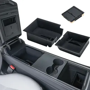 Center Console Organizer for Tesla Model Y 2021-2024, Center Console Organizer Set Include Console Front & Rear Tray Hidden Armrest Storage Box for Tesla Model 3 2017-2023