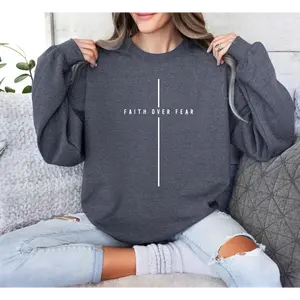Christian Sweatshirt Faith Over Fear, Simple Minimalist Crewneck, Religious Gift Idea, Unisex Faith Pullover for Believers