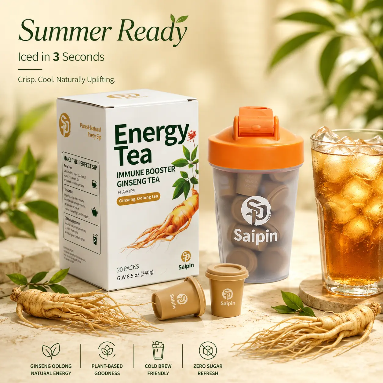 Loaded Tea , Energy Drink Mix No Sugar Non-GMO Immune Booster Ginseng Tea 20 Pods + FREE Shaker  Organic Herbal Beverage for Exercise Vegan Fitness Drink