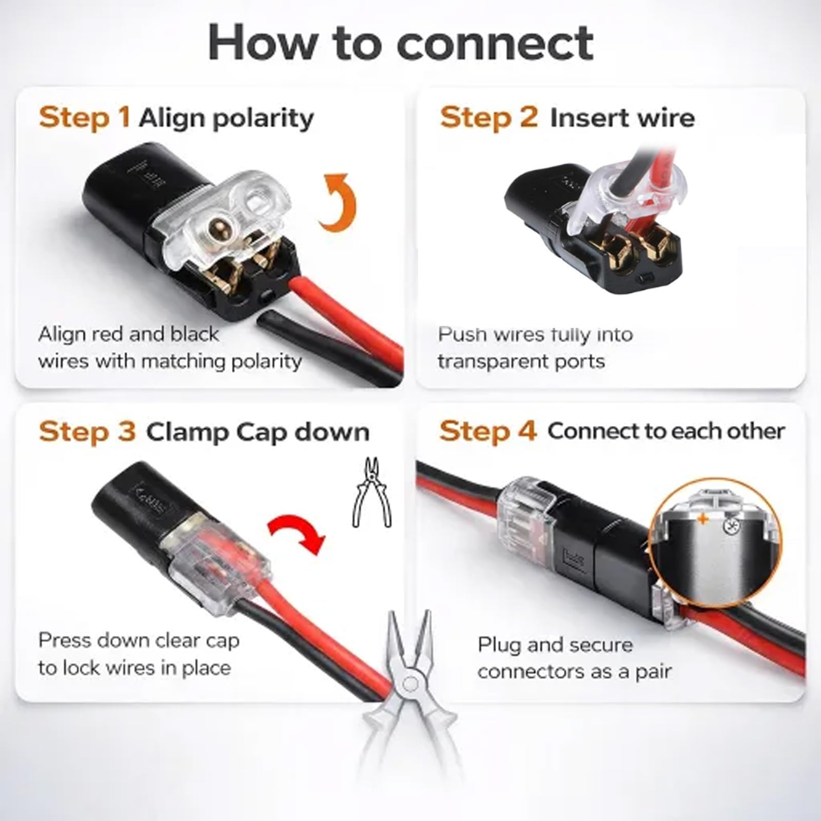 60Pcs Double Wire Plug in Connector Led Light Strip Connectors 2 Pin,Low Voltage Wire Connector with Locking Buckle, No Wire Stripping Cutting