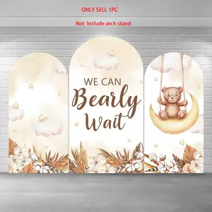 We Can Bearly Wait Rustic Teddy Bear Arch Covers Stretchy Backdrop – Moon & Star Design, Perfect for Baby Shower & Gender Reveal Photo Backdrop Decorative Banner, Party Background Decoration
