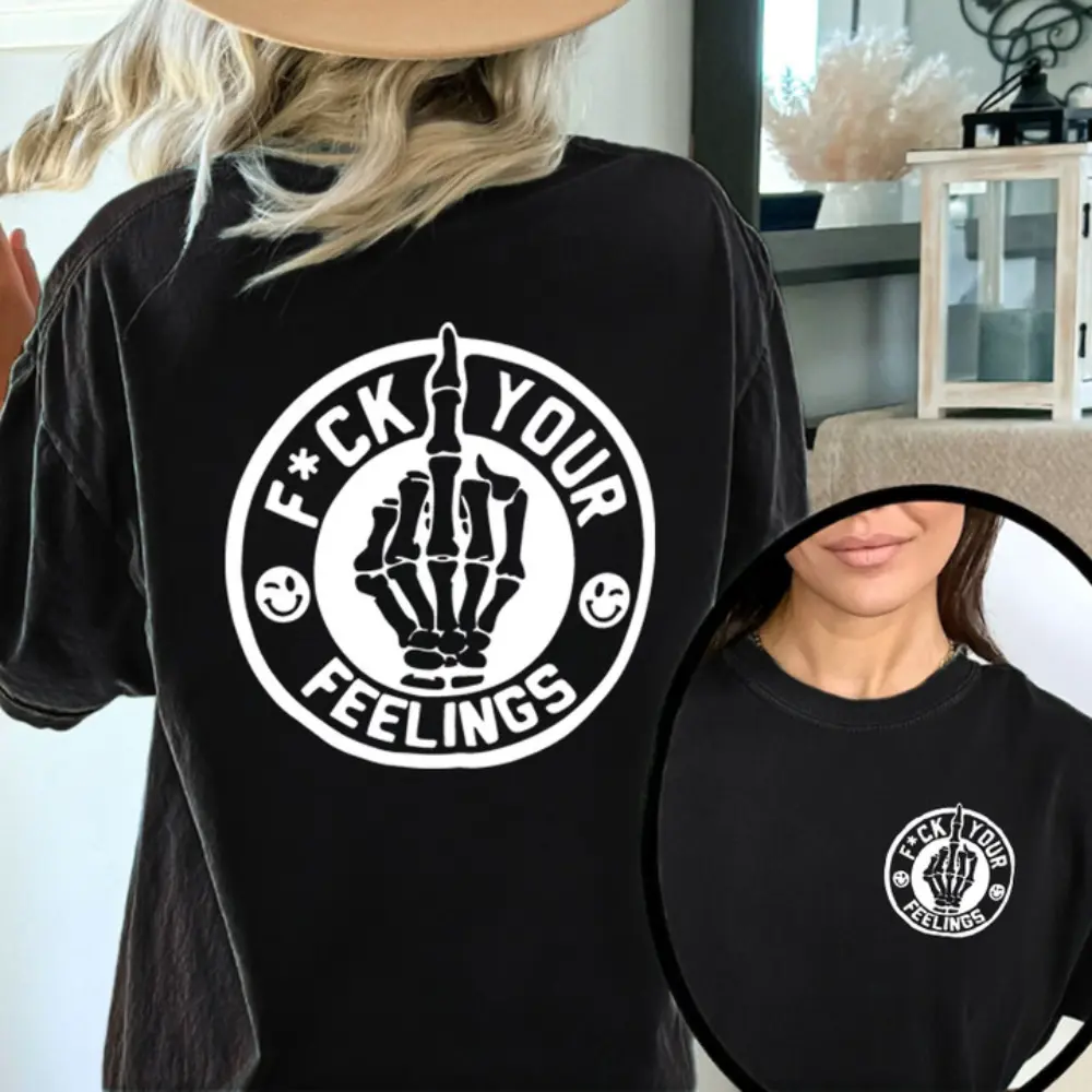 💀 🖤 [100% Cotton][Viral TikTok Shirt]F*ck Your Feelings’ Skull Hand Graphic Tee