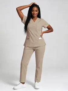 Women's Stretch Scrubs Set That Breathes! Featuring a trendy jogger style with multiple pockets, this smooth, quick-drying Workwear uniform lets you say goodbye to wrinkles & stuffiness for work and beyond.