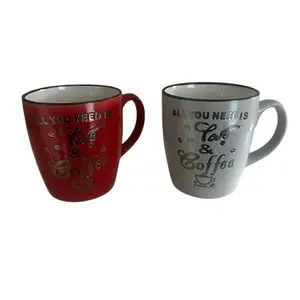 Decorative Mugs for Coffee and Tea - Red & Gray with Coffee & Tea Graphics, Ideal for Drinkware, Reusable Design - Reuse