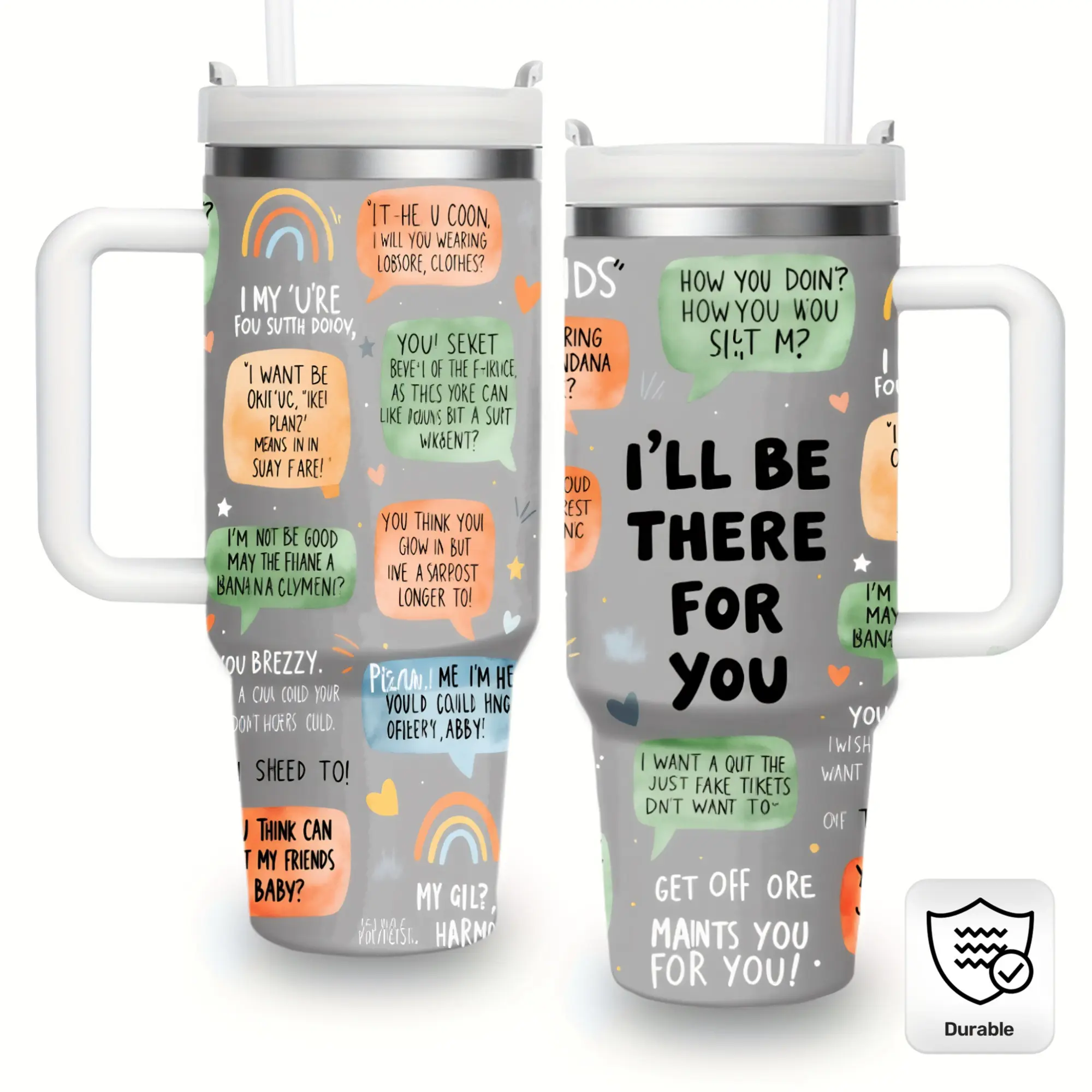 40oz Printed Friends Stainless Steel Insulated Tumbler with Handle - Anti-Scalding Portable Vacuum Flask, Large-Capacity Travel Cup with Straw for Adults (7-12H Temp Retention, Birthday Gift, Travel Use, Daily Commuting)