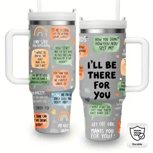 Friends 40 oz stainless steel insulated tumbler with handle — for besties and friends; great birthday gift; large-capacity travel cup with straw; celebrates friendship; perfect for TV show fans