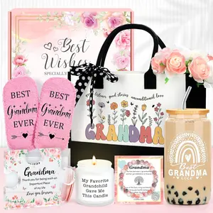 Unisex Printed BPA-Free Christmas Tree Box Gift Set - Bracelet, Tote Bag, Coffee Cup, Scented Candle, Cozy Socks, Acrylic Puzzle - Trending Surprise for Grandma/Nana from Grandkids (Mother’s Day/Birthday)