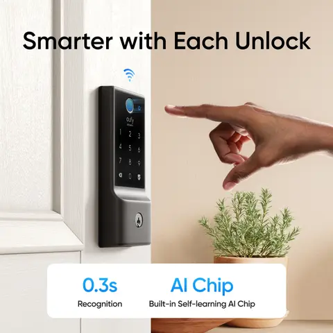 eufy Security Smart Lock C220 - Fingerprint & Touch Control No Drill Keyless Entry Deadbolt, Built-in Wi-Fi Door Lock, App Remote Control, 8-Month Battery Life, IP53 Waterproof, BHMA Grade 3, Spingtok, Outdoor Security Solutions for Safe Home