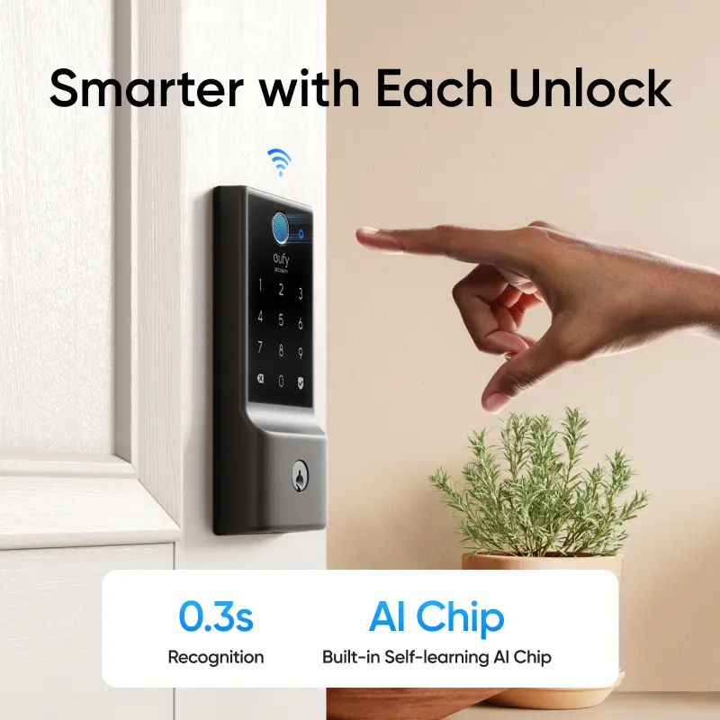 eufy Security Smart Lock C220, Fingerprint Keyless Entry Door Lock, Built-in Wi-Fi, App Remote Control, Front Door Smart Lock Deadbolt, 8Months Battery, Reliable Power, IP53 Waterproof, BHMA Grade 3｜Spingtok
