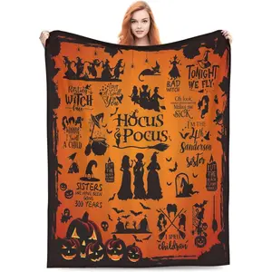 Witch Blanket Halloween Throw Blankets Hocus Pocus Blanket for Women Witch Flannel Fleece Blankets for Couch Sofa Bed Chair Decor Halloween Decorations Blanket