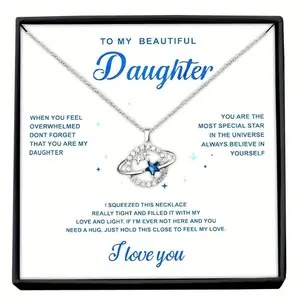 To My Daughter Cubic Zirconia Planet Asteroid Necklace, Girl Necklace Birthday Gift, Christmas Gift