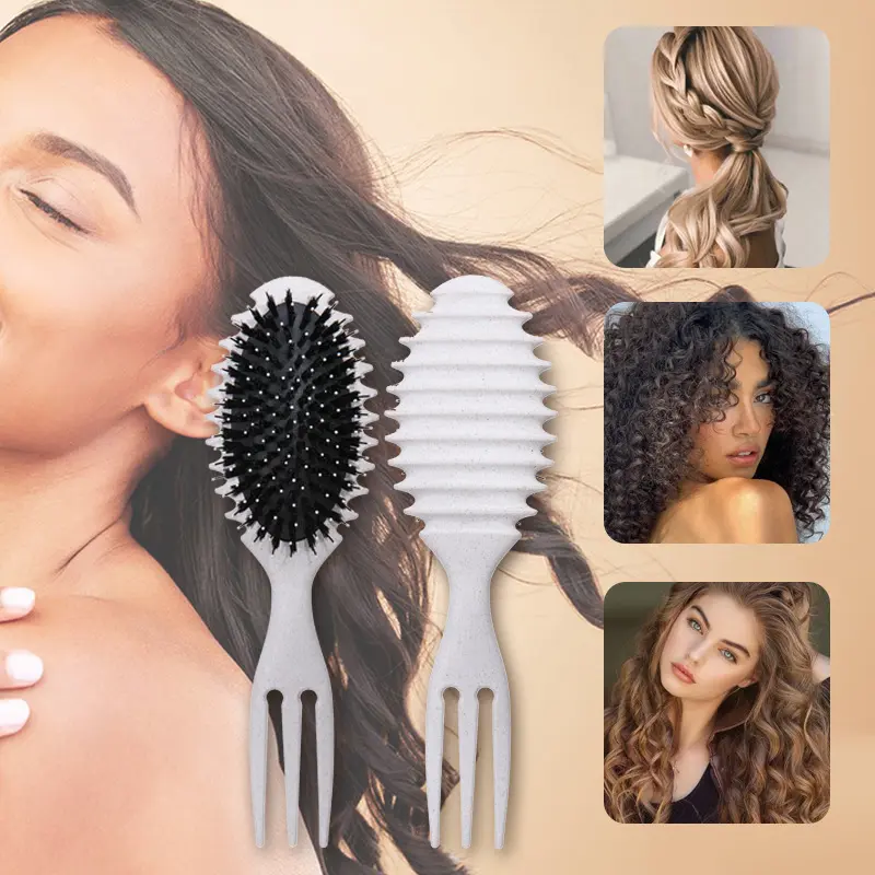 Wheat Straw Massage Comb, Elastic Curl Styling Brush, Gentle Detangling Tool for All Hair Types, Hair Care Styling Accessory, Hair Styling Combs