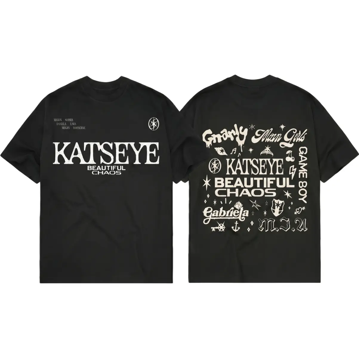 "Katseye: Beautiful Chaos" Graphic T-Shirt -  Premium Cotton, Trendy Y2K Streetwear Style, Bold Front & Back Print, Soft Unisex Tee for Fans