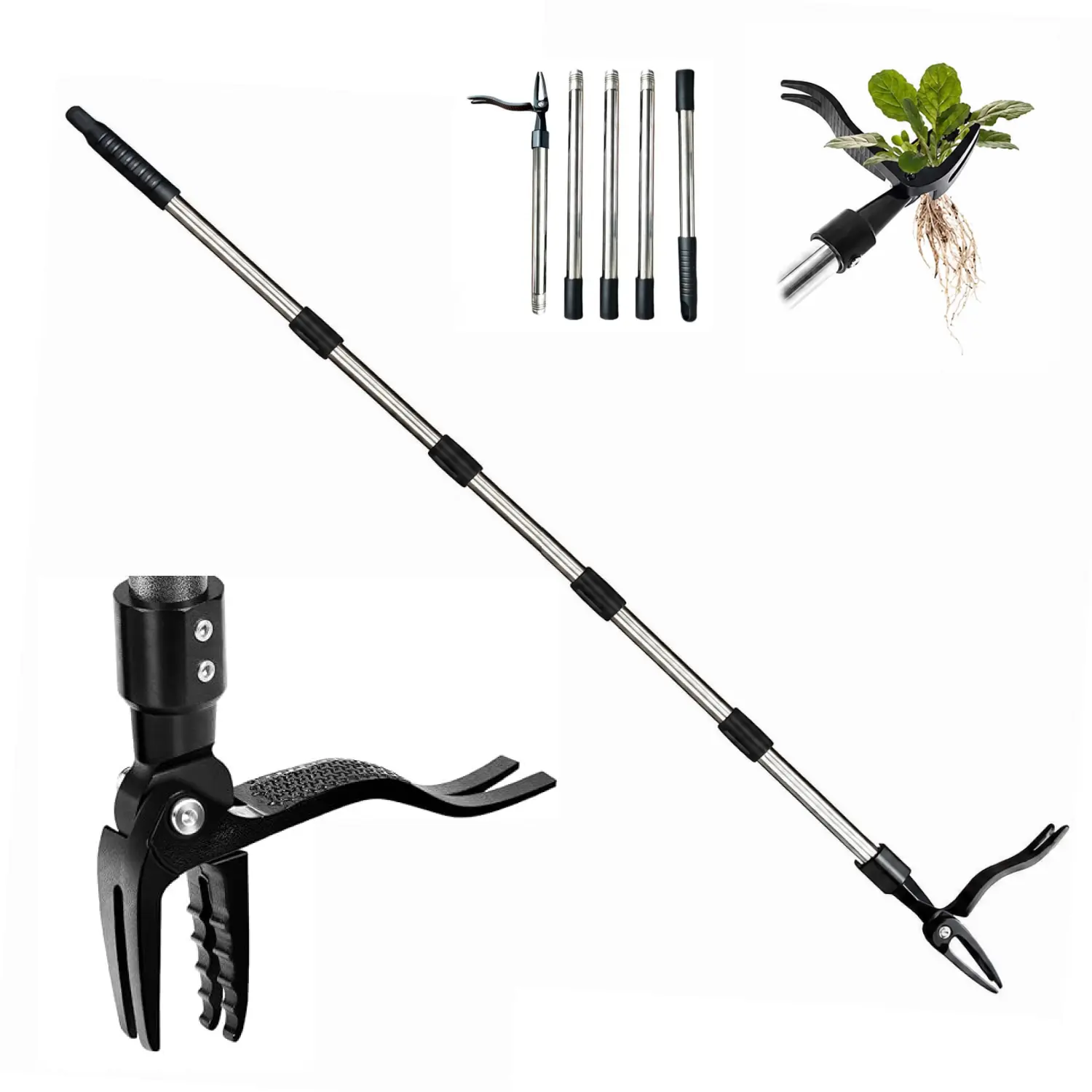 Metal Stand Up Weed Puller Tool 6FT, Long Handle Lawn Weeder with 4 Claw Steel Head for Root Removal Yard Patio and Garden Maintenance