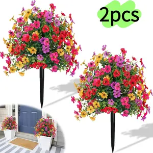 2-Pack Artificial Flower Topiary Balls with Spikes, UV Resistant Plastic Fake Greenery & Realistic Flowers for Indoor Outdoor Garden Home Decor, Entryway Balcony