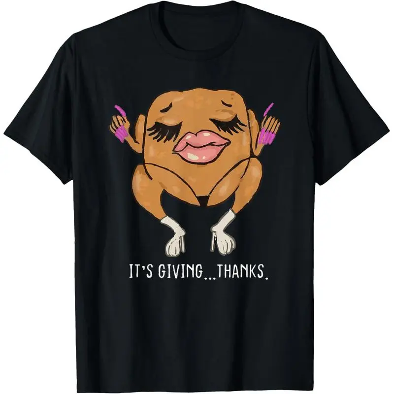 Thanksgiving Graphic T-Shirt for Men, Casual Short Sleeve "It's Giving Thanks" Meme Tee, Soft for Outdoor Wear