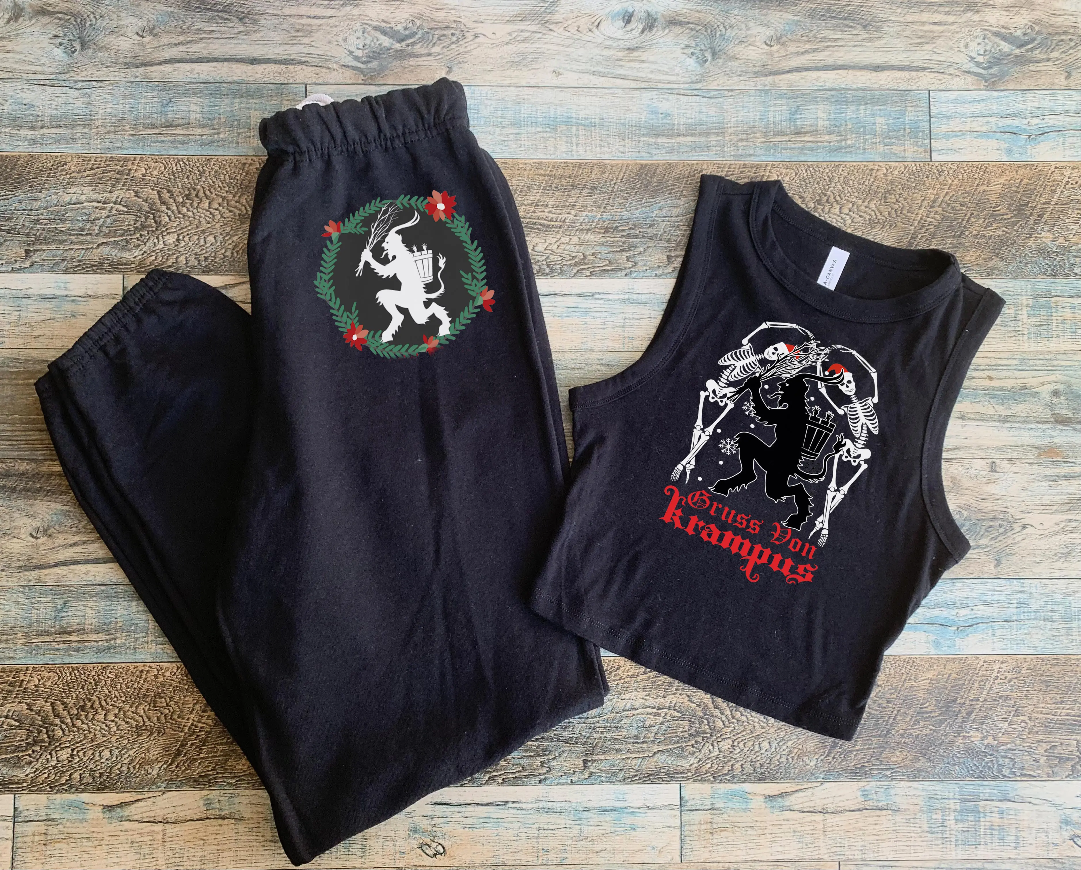 Krampus Santa Folklore Crop and Sweatpants, Creepy Christmas Lounge Set