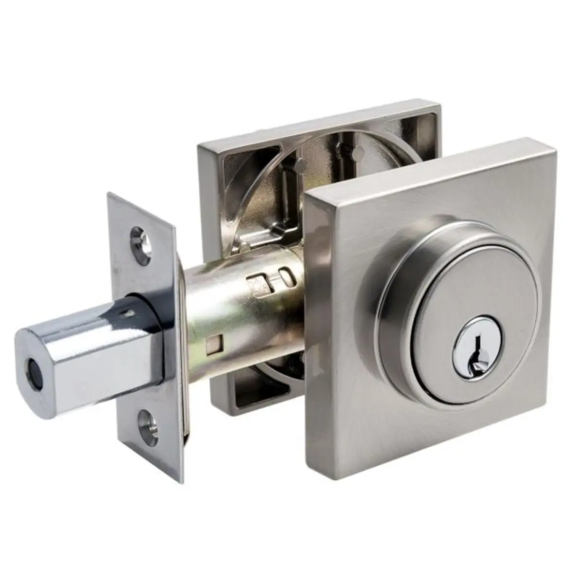 212 MAIN Grade 3 Single Cylinder Deadbolt - Low Profile Square Shape, KW1 Keyway, Satin Nickel Finish, Reliable Security Lock for Motorcycle Use, Grade 3 Lock