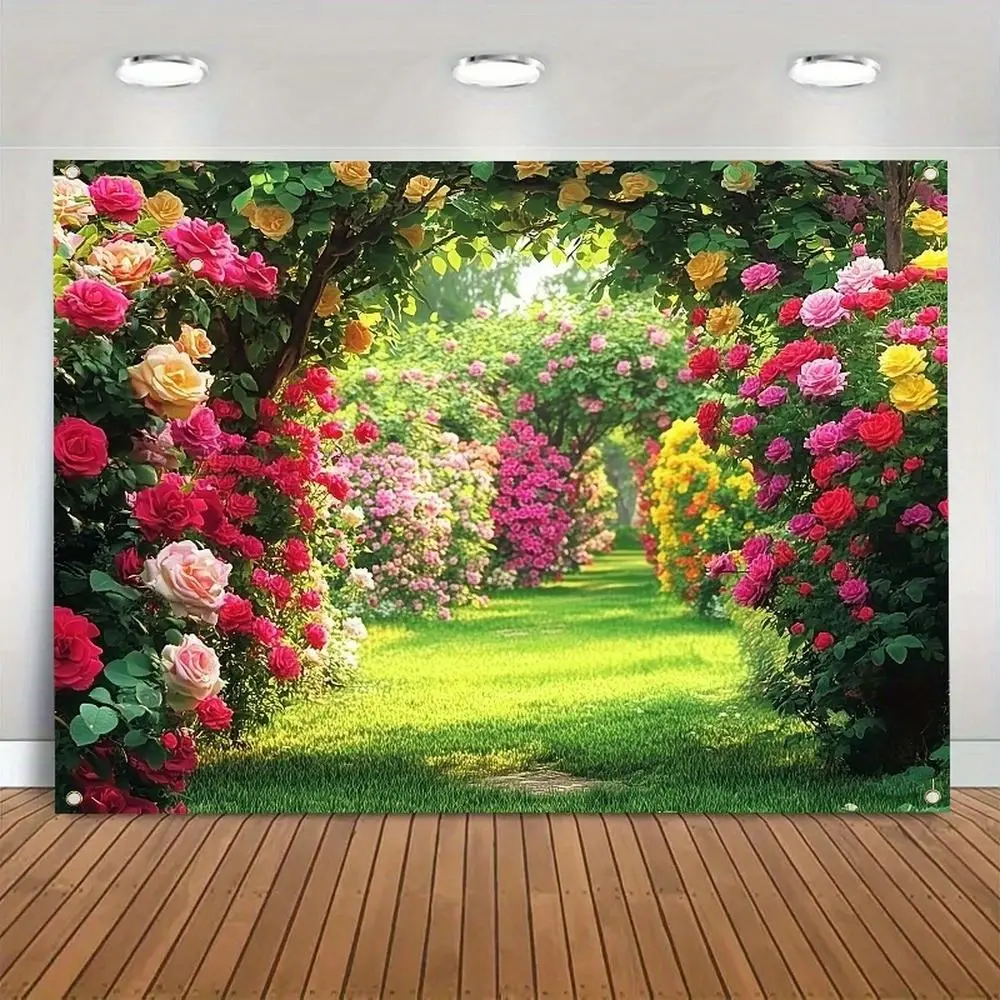 2D Flat, 2D Flat Banner 1pc, Beautiful Spring Floral Background - Photography Backdrop and Party Banner for Holiday Gatherings, Family Photography, Garden Decoration, Backgrounds and Banners YF, 2, Photo Booth Backdrops, Floral Print