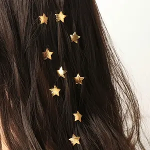 20pcs five-pointed star braided hair clips, gold metal brushed bead clips, personalized and fashionable hair accessory clips