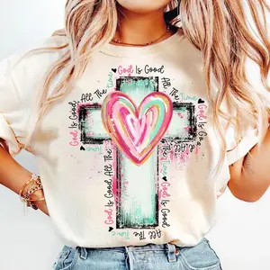 God Is Good All The Time Tshirt, Hand Drawn Cross Shirt, Watercolor Cross T-Shirt, Religious, Christian Tee Top Womenswear  Streetwear Summer