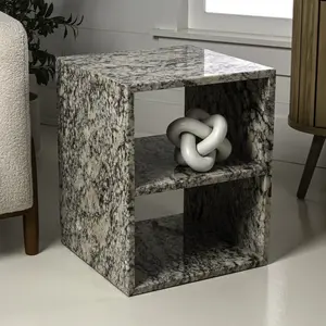 JONATHAN Y Sloane 16" Modern Natural Marble Handmade Rectangular 2-Shelf End Table, Beige/Dark Taupe