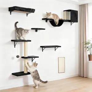 Cat wall shelf, stable and safe, 6-in-1 cat furniture set, black, for cats to climb, hide, rest and scratch