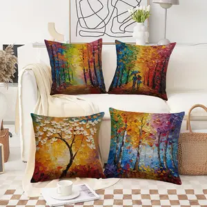 A set of 4 pillowcases,  They are decorative sofa throw pillowcases, a set of linen cushion covers, featuring a modern farmhouse style for home decoration, suitable for sofas, living rooms and bedrooms. Mellow 18x18" Pillow Cover
