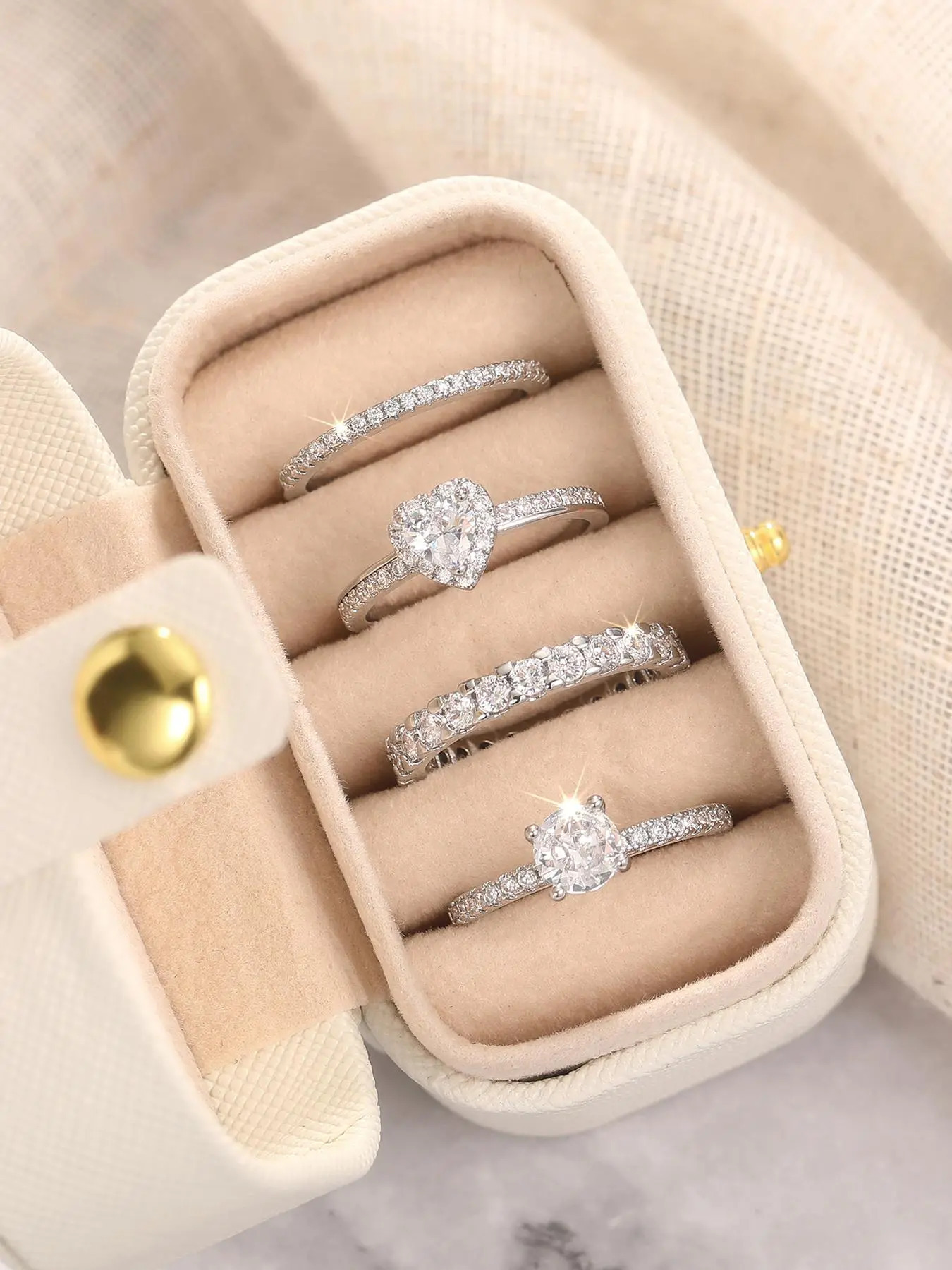 Women's Elegant Rhinestone Decorated Ring Set, Exquisite Trendy Ring Set, Fashionable Jewelry for Women As Engagement Anniversary Wedding Party Decor, Bridal Set Rings, Beautiful Rings
