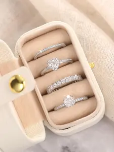 Women's Elegant Rhinestone Decorated Ring Set, Exquisite Trendy Ring Set, Fashionable Jewelry for Women As Engagement Anniversary Wedding Party Decor, Bridal Set Rings