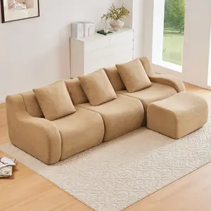 Eyisean 115.3" Teddy Oversized Modular Boneless Sectional Sofa Couch with Ottoman, 3-Seater Deep Seat Cloud Couch with 3 Pillows, No Assembly Required, L Shape/U Shape Couches for Living Room, Apartment