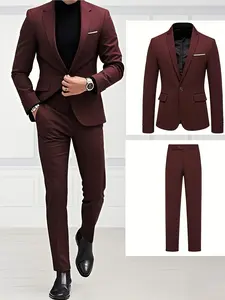 2pcs Classic Suit Set | Men'S Formal Wear - High-Quality, Comfortable Fit, Stylish Jacket and Pants Combo for Weddings, Parties, Formal Events, Business Meetings, and Special Occasions
