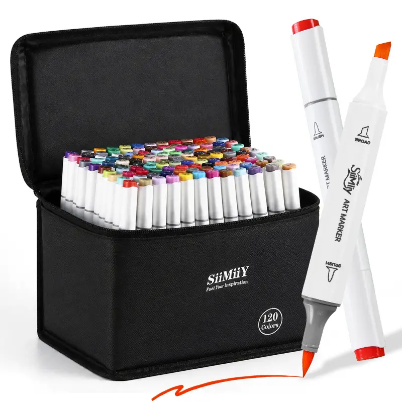 Siimiiy Art Markers,40/80/120 Colors Soft Brush & Chisel Permanent Alcohol Markers, Dual Tip Artist Sketch Art Markers Set for Adult Coloring Book, Aesthetic Cute School Supplies, Pens for Drawing Coloring Illustrations