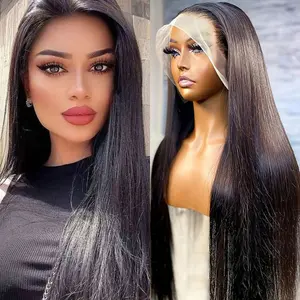 SUESHE Wigs 13X4 Black Long Straight Lace Front Wigs Black Middle Part Elegant Wig for Women Silky Hair Texture Natural Black Heat Resistant Synthetic Fiber Glueless Wig for Daily Party Cosplay Halloween 32 Inche