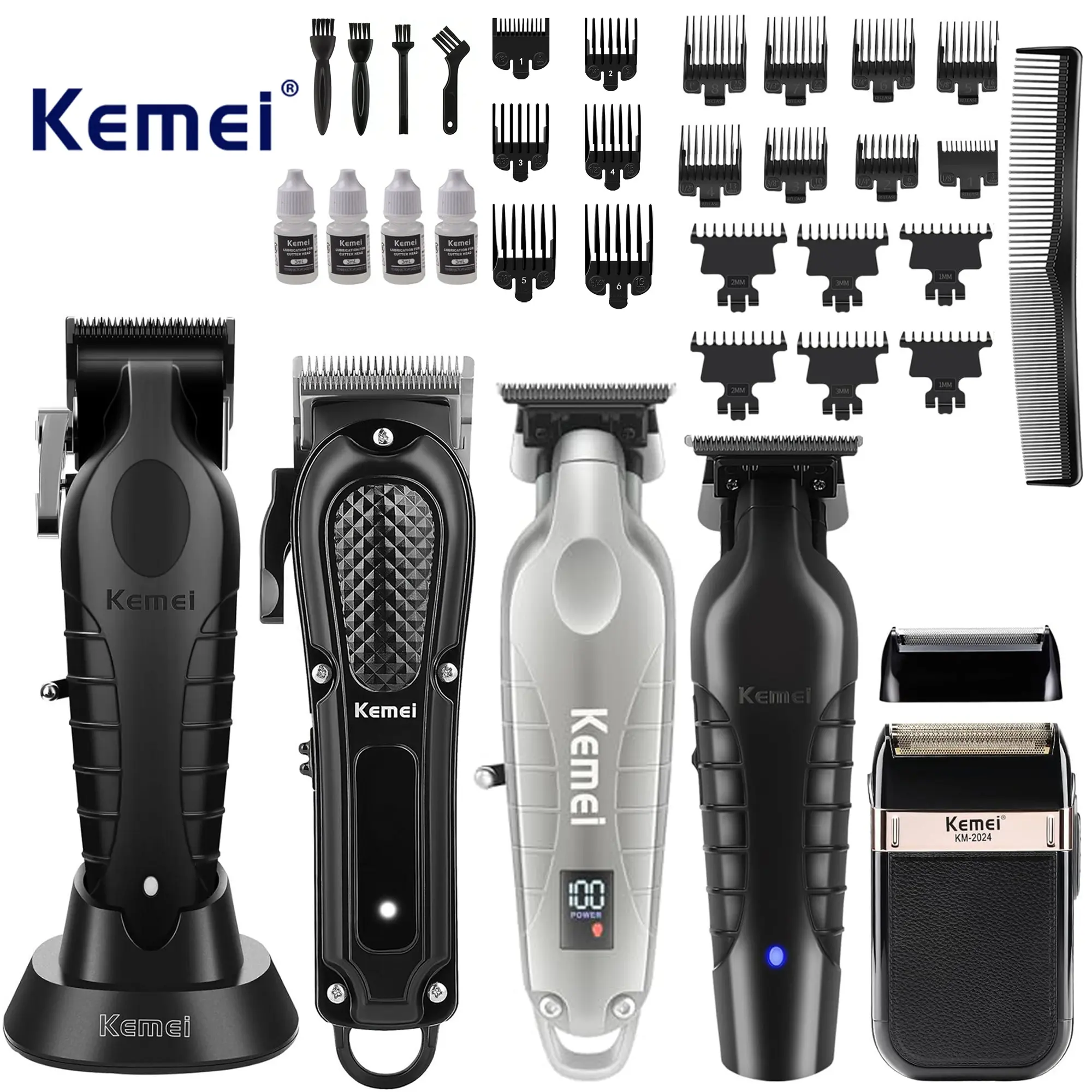 KEMEI Professional Hair Clipper and Trimmer Full Set，KM2296,KM1071,KM2293sliver,KM2299,KM2024