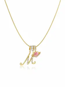 Shimmering Gold Three-Layer Letter A-Z Pendant Necklace for Women, Snake Chain Choker with Heart Zircon Adjustable Length Jewelry Gift, Zirconia Neck Chain