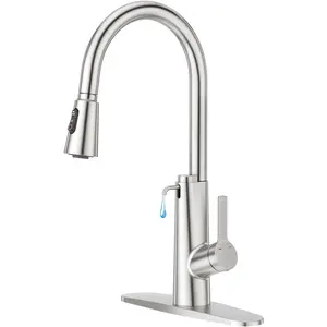 2 in 1 Kitchen Faucets with Soap Dispenser Built-in and Pull Down Sprayer,Single Handle Bar Sink Faucet 1 Hole Utility Laundry Commercial Faucet Brushed Nickel Stainless Steel