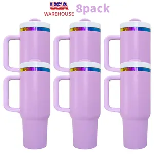 4/8/12 Pack USA Warehouse H2.0 40oz Powder Coat Pink Rainbow Plated Tumblers for Laser Engraving Drinkware Flasks