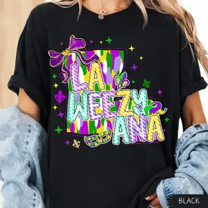 Comfort Colors Cute Laweezyana Louisiana Map Funny Mardi Gras La Weezy Ana Shirt, Carnival Happy Mardi Gras 2026 New Orleans Fat Tuesday Graphic Tee