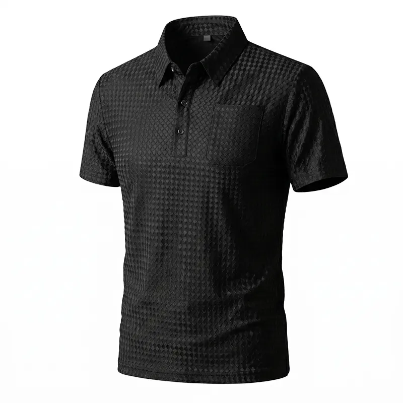 High Stretch Men's Jacquard Polo Shirt - New Ice Silk Fabric, Breathable & Elastic Short Sleeve, Solid Color Summer Top, Lapel Polo for Fitness, Sports & Casual Wear