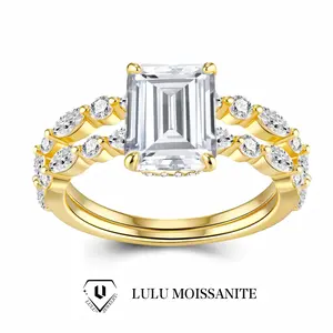 【#M248】 (Ida) 925 Sterling Silver Synthetic Moissanite rings - A princess-cut ring + a band ring