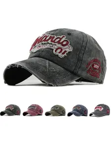 Men's & Women's Vintage Baseball Cap, Spring Summer Washed Hole Design, Embroidered Letter Patch, Casual Fitted Hat for Daily Wear