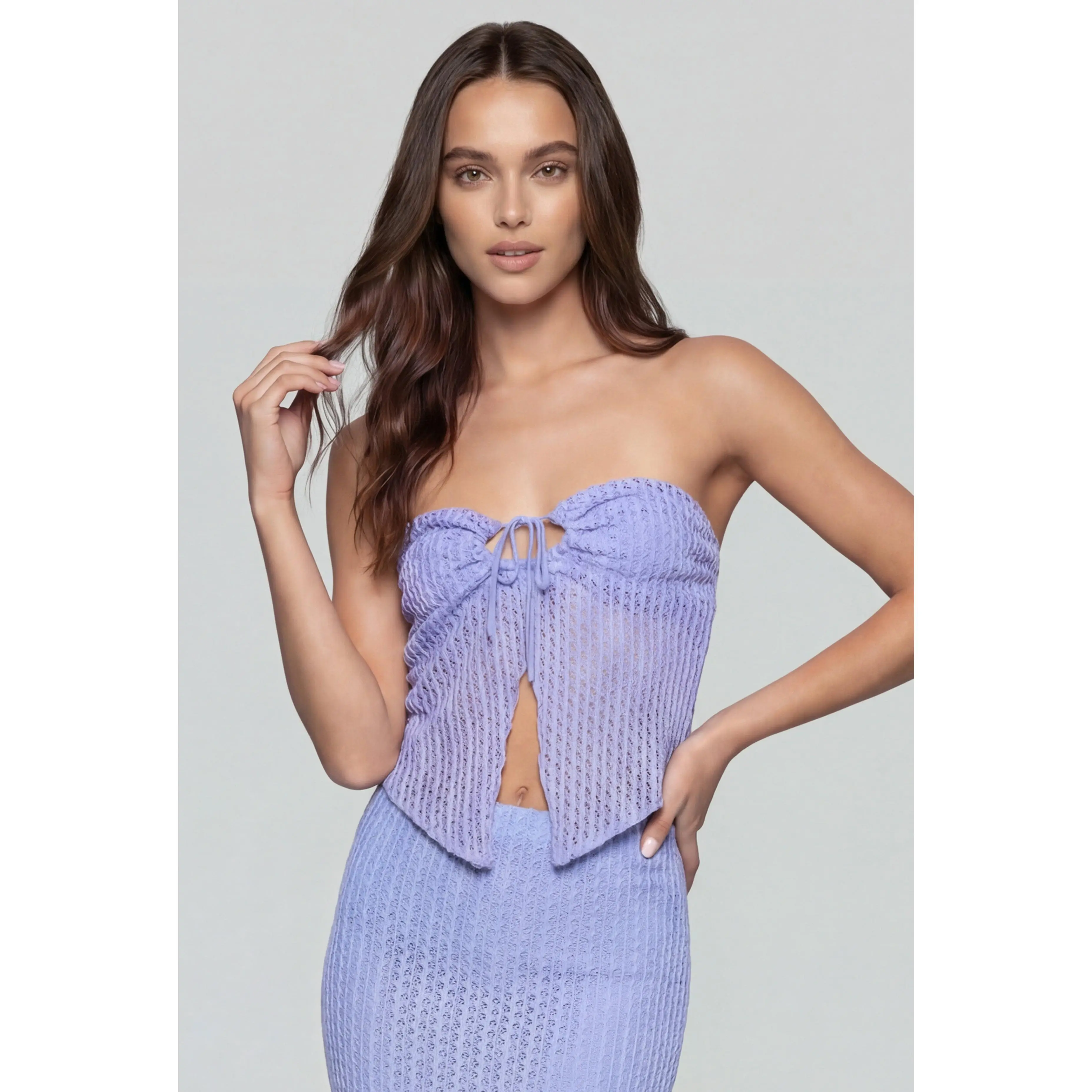 Tie Front Knit Tube Top
