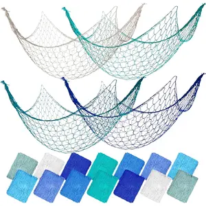 14 Pack Natural Fish Netting Decorative 80 x 40 Inch Beach Ocean Decoration Fish Net Photo Decorations Pirate Nautical Sea Party Decorations Picture for Wall Hanging (7 Colors)