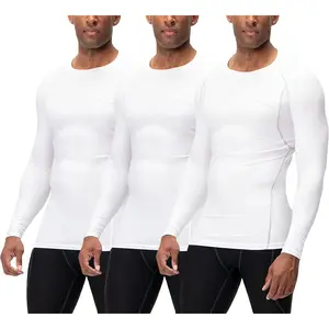 Men's UPF 50+ Long Sleeve Synthetic Fabric Compression Shirts - 4-Way Stretch, Seamless Stitch, Quick Dry Cool Gear for Gym, Workouts, Four-Way Stretch