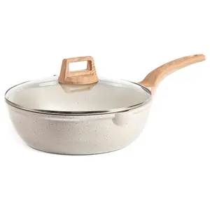 10/12/12.5 Inch Nonstick Deep Frying Pan with Lid, 4.5/5.5/6.5 Qt Jumbo Cooker Saute Pan with Pour Spout, Skillet Induction Cookware, Non Stick Cooking Pan Kitchen Pan PFOA Free, White