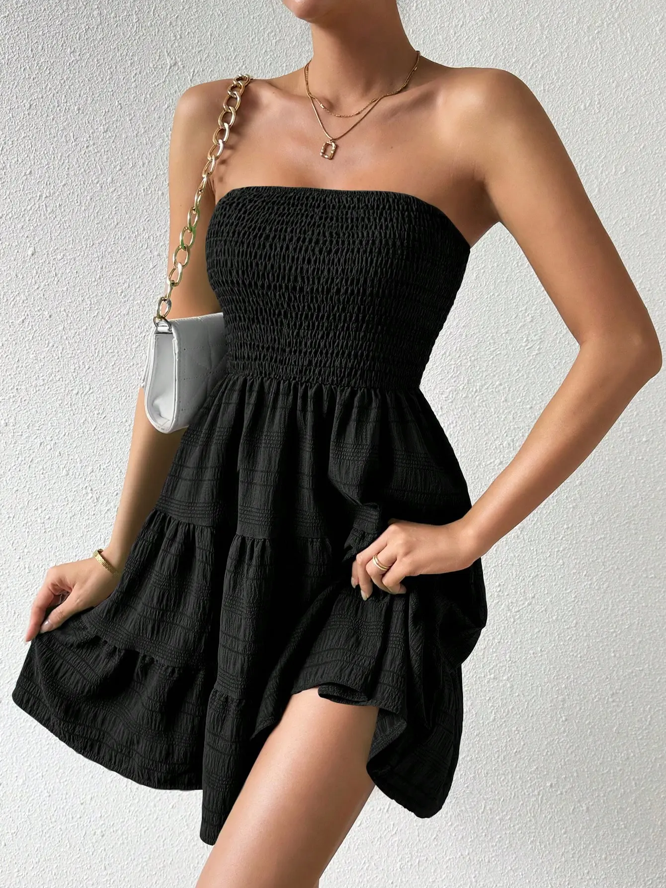 Strapless Multi-Segment Hemline Dress