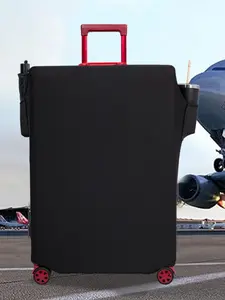 Luggage Cover Protector with Side Pockets, Elastic Suitcase Cover with Cup Holder & Umbrella Pocket, Anti-scratch Dustproof Travel Suitcase Protector