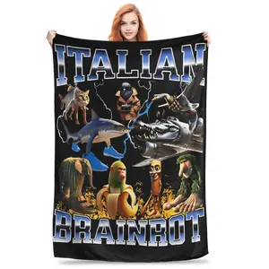 Italian Brainrot Blanket Soft Warm Flannel Blanket Suitable For Sofa Beds Living Rooms Loved By Children And Adults Alike Home Decor Birthday Gifts Party Favors Halloween Blankets Christmas Blankets