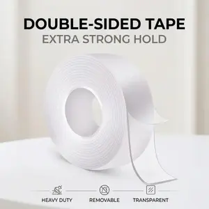 Heavy-Duty Gel-Acrylic Double-Sided Tape, 9.85ft Transparent, Reusable with Removable Glue for Wall Applications